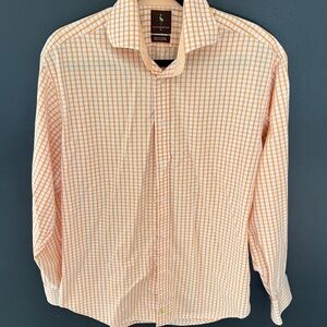 Tailorbyrd Orange Checkered Button-Down Shirt